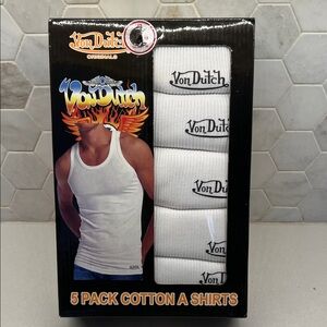 Men’s Von Dutch White Cotton A-Shirts Tank Top Undershirts 5 Pack White XL